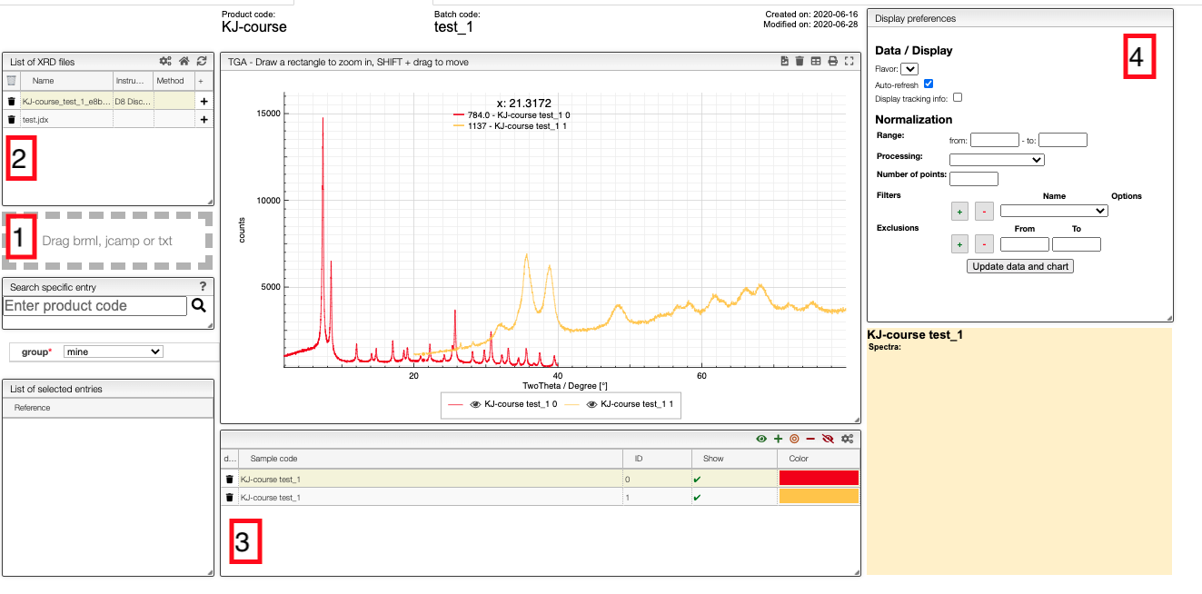 Screenshot of the XRD analysis module